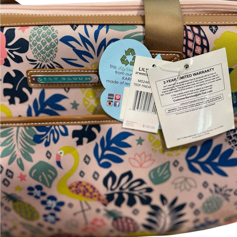 Lily Bloom Pattern 22” Duffel Bag with 2-Rolling Wheels, Weekender Overnight bag - Picture 7 of 14